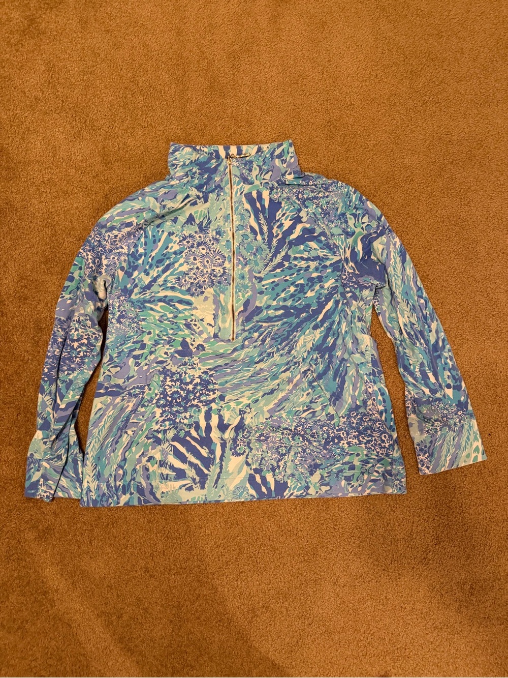 Lilly Pulitzer Blue Green Abstract-Print Half-Zip Pullover